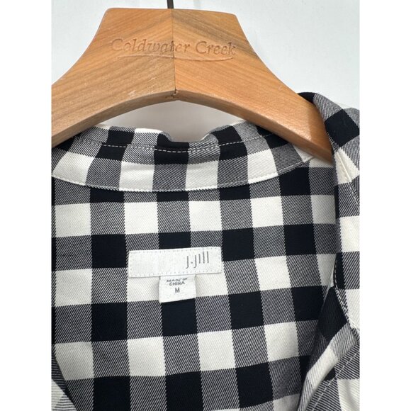 J.Jill women's dress gingham plaid size medium roll tap Sleeve Tunic pockets - Picture 3 of 8